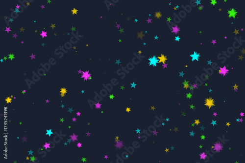 Dark Blue Backdrop with Teal, Pink, Yellow, and Green Star Scatter Pattern