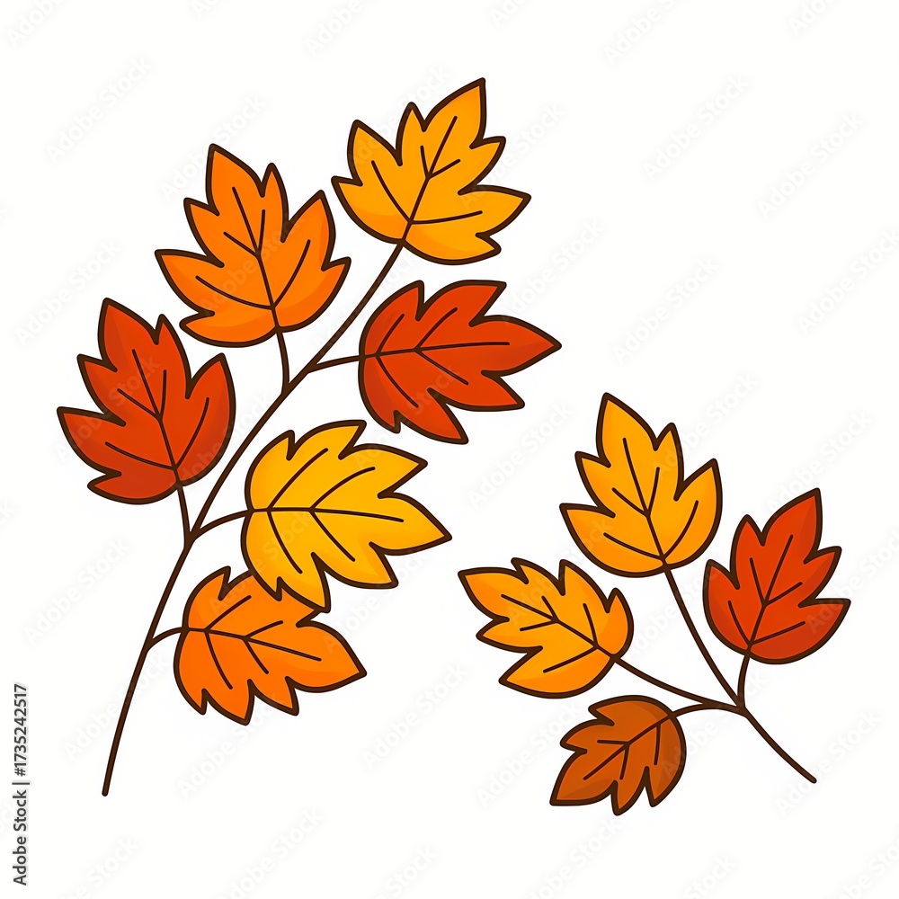 Fototapeta premium Simple Colorful Autumn Leaves Branch Illustration