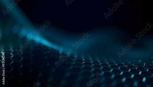 A blue glowing hexagon pattern on a dark background, creating a futuristic and technological feel