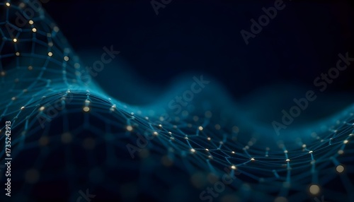 A blue glowing hexagon pattern on a dark background, creating a futuristic and technological feel