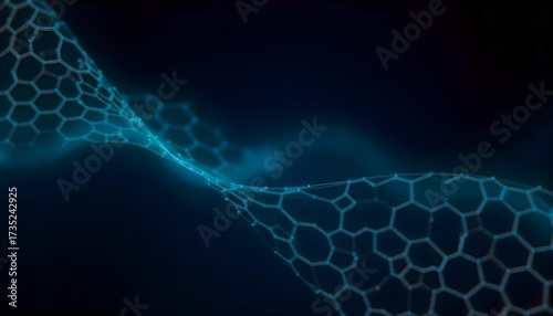 A blue glowing hexagon pattern on a dark background, creating a futuristic and technological feel