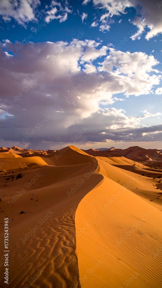 Naklejka premium Dramatic desert dunes under a dramatic sky