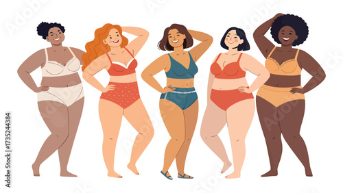 Diverse women in underwear showing body positivity and confidence
