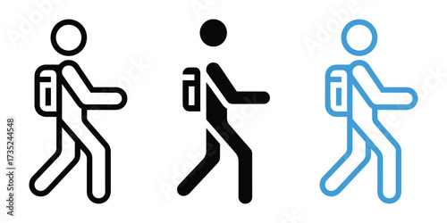 Man with backpack icon vector. travel apps, outdoor gear promotions, or website design showing active lifestyles symbol. vector illustration.