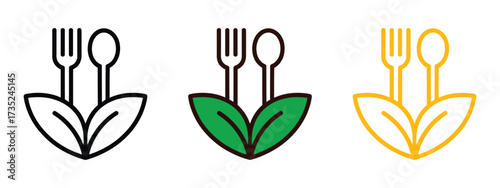 Vegetarian food icon vector. a fork, spoon, and leaves in modern line art for food and wellness brands symbol. vector illustration.
