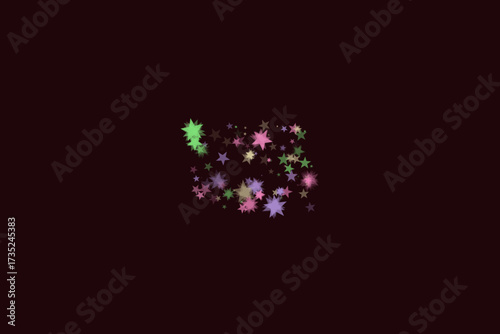 Decorative stars pattern various colors, transparent layer effect over brown background