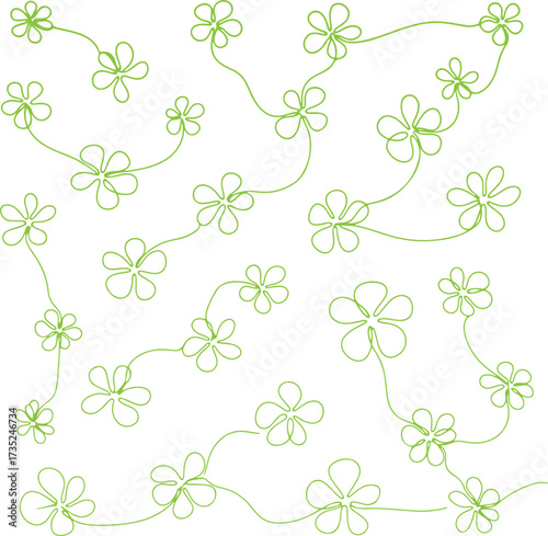 A seamless green floral pattern vector illustration of leaves and flowers brings a spring nature decoration to the design