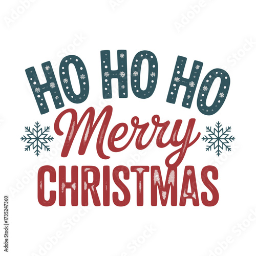 Illustration of ho ho ho merry christmas text with snowflakes