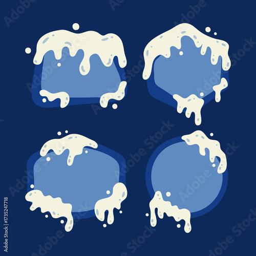 Set of blue winter frames with melting snow effect. Cartoon vector illustration for design