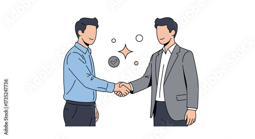 Two Businessmen Handshaking, Sealing a Deal, Depicting Partnership and Agreement, Ideal for Illustrating Business Negotiations and Successful Collaborations in Corporate Settings