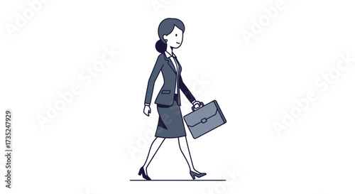 Animated Businesswoman Walking with Briefcase in Minimalist Style for Presentations and Explainer Videos, Showcasing Professionalism and Corporate Mobility