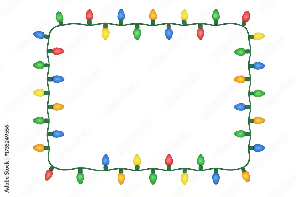 Obraz premium Christmas string light border framing festive holiday decorations, colorful light bulbs on a transparent background