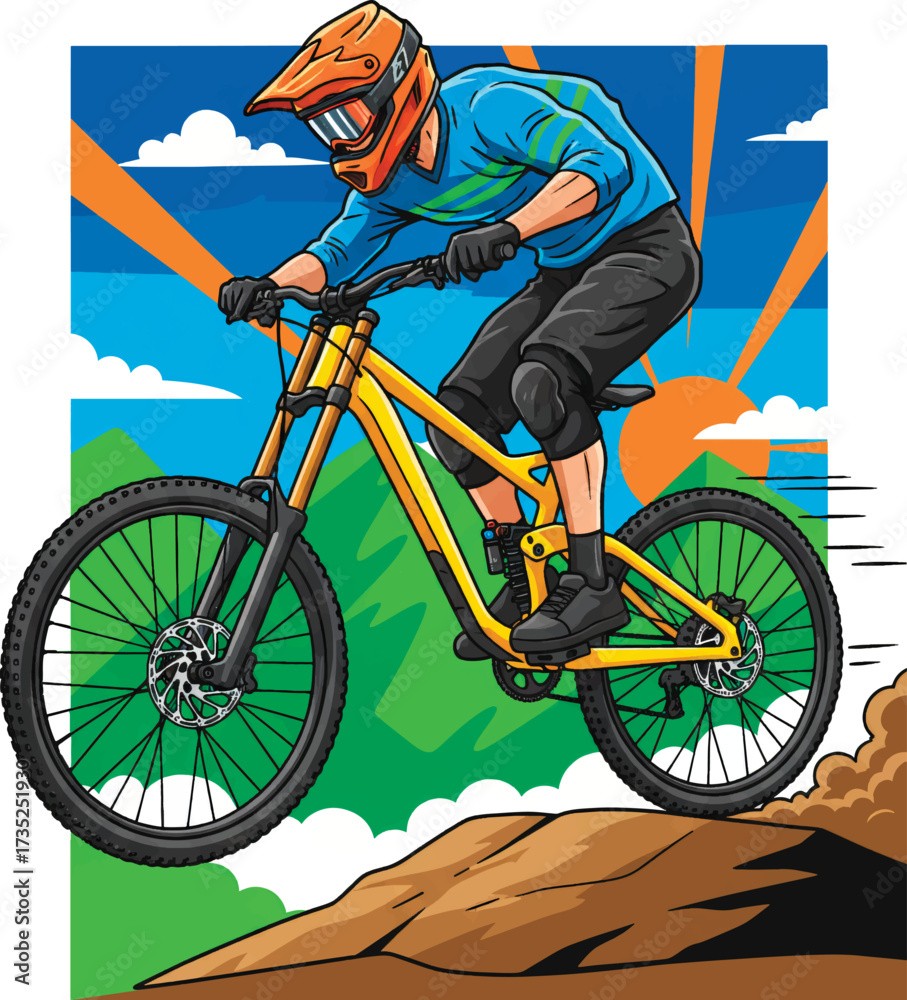 Naklejka premium Mountain Biker Extreme Sport Adventure Vector Art