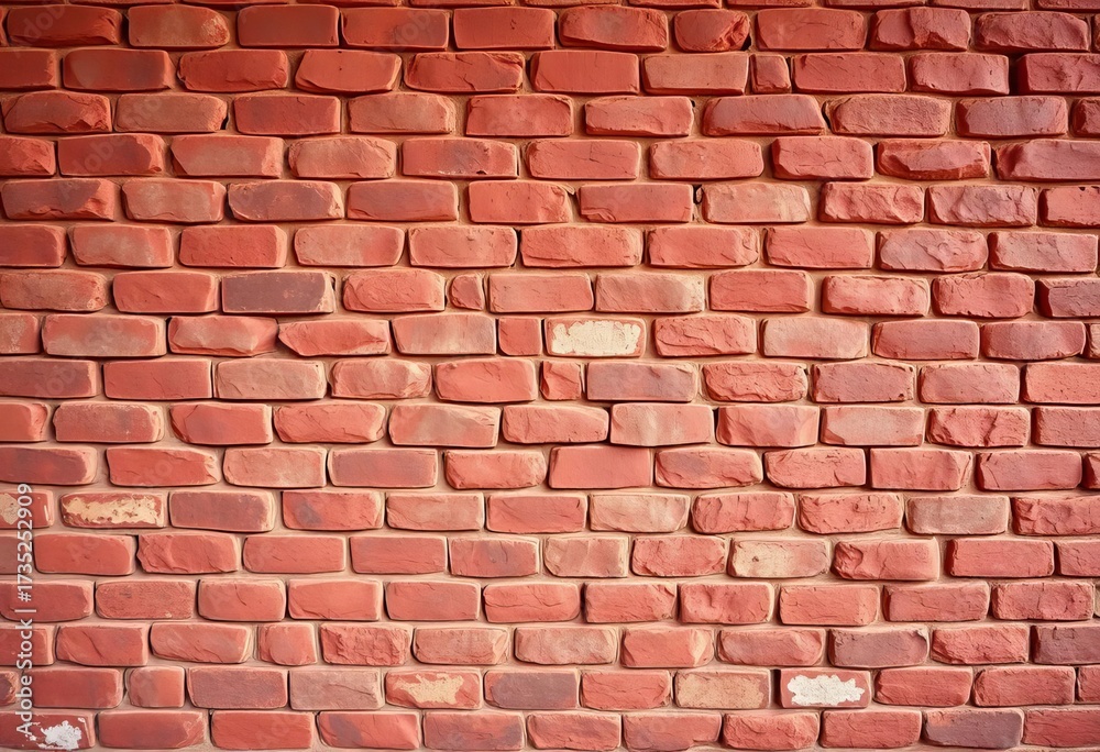 Obraz premium Rough-textured brick wall, varying shades of red and brown, red brick, construction