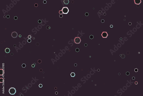 Floating Outlined Hexagons with Colorful Edges on a Dark Purple Background Design