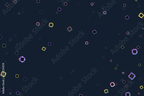 Floating Scattered Colorful Geometric Square Shapes on Dark Background, Modern Style