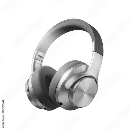 Silver headphones on black isolated on a transparent background