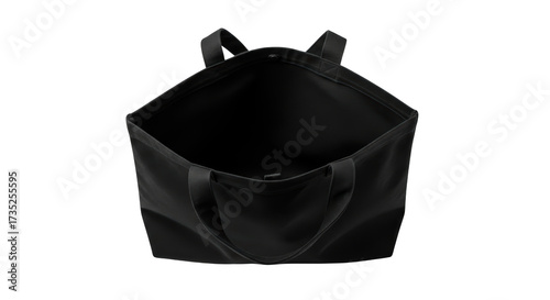 Open black fabric tote bag isolated on white background featuring bag, tote, shopper, handbag, carrier high