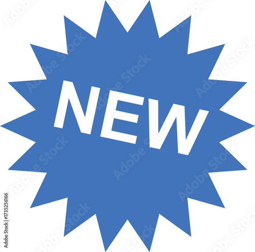 New product badge in blue starburst shape isolated on white