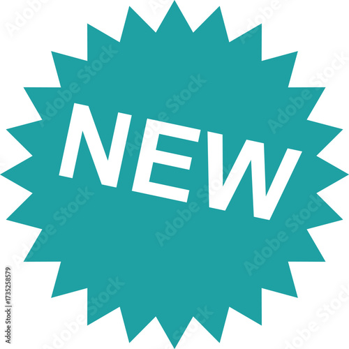 New product badge or label in teal color with jagged edges