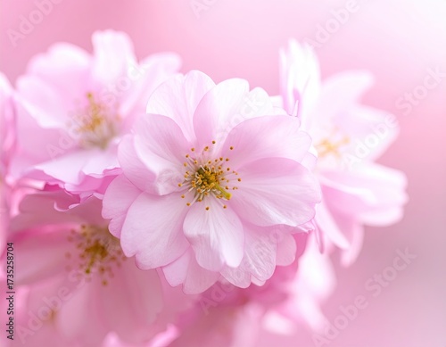 Delicate Pink Cherry Blossom Blooms with Soft Focus Background Macro Photo