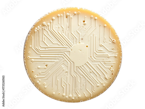 Round cookie with a circuit board design isolated on transparent background