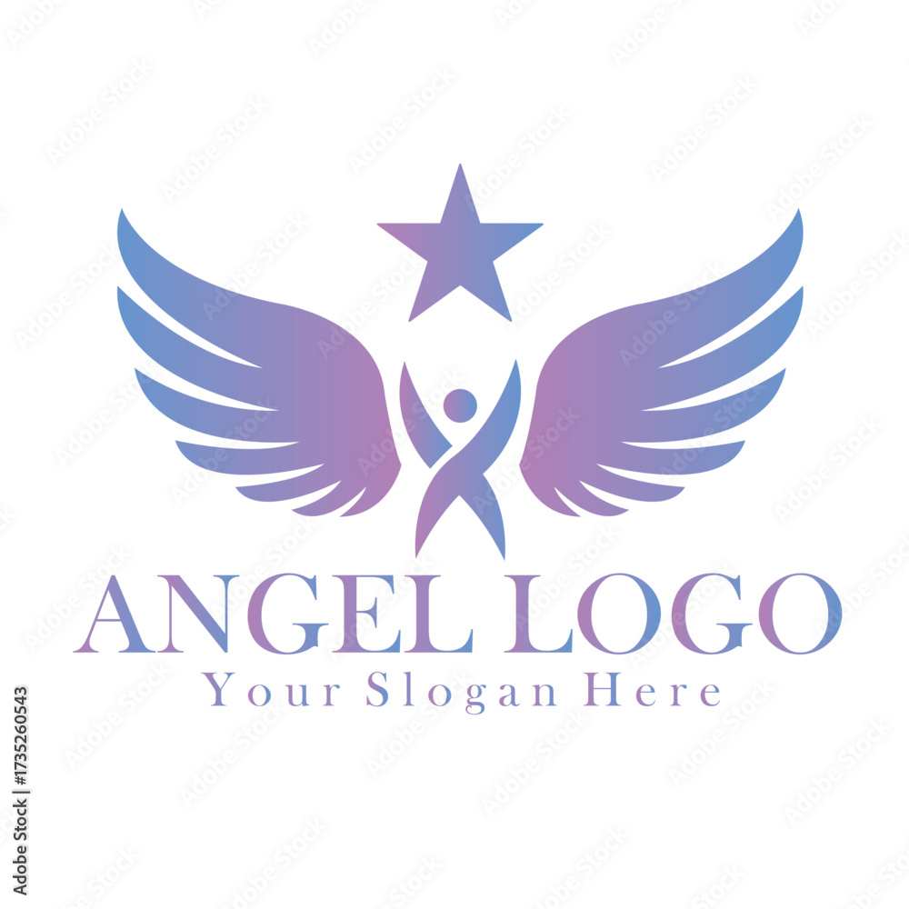 Fototapeta premium Elegant Angel Wings Logo with Star and Slogan Placeholder – Spiritual and Wellness Branding