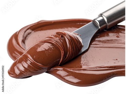 Chocolate hazelnut spread with knife isolated on transparent background