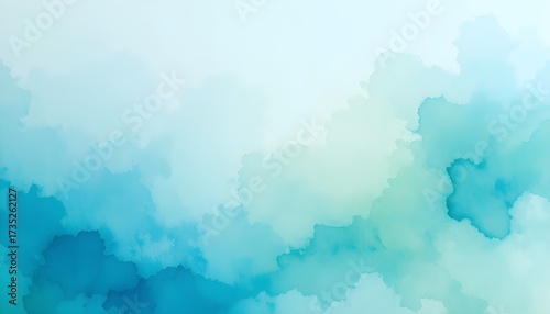 Soft Blue and Green Watercolor Background – Pastel Gradient Painted Texture with Light Center