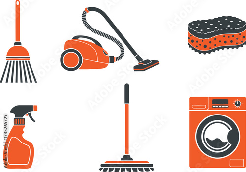 Cleaning supplies and equipment for home and house maintenance vector