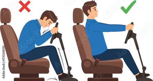 Correct driving posture ergonomic car seat position illustration vector