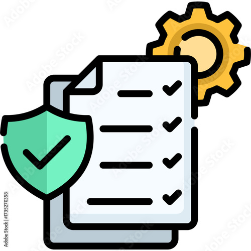 Lineal Color Icon of Protocol and Compliance Document with Shield Security