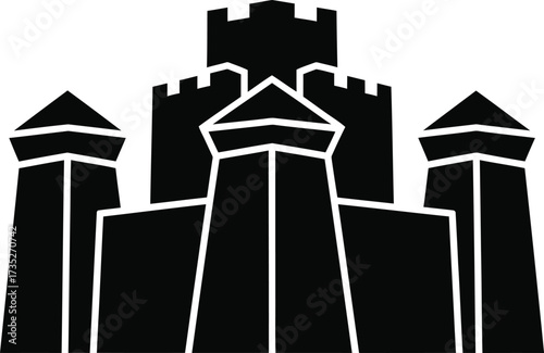 Black silhouette of a medieval castle with towers and battlements