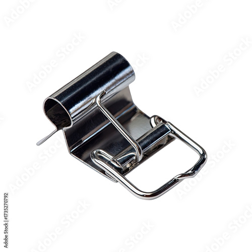 Shiny silver metal clip, wire frame, black background