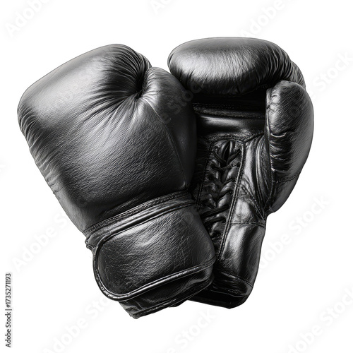 Dark leather boxing gloves, laced, on a black backdrop