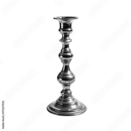 Aged metal candlestick holder, ornate design, dark backdrop