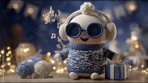 Festive Snowman Toy with Headphones and Gift – Holiday Animation Video