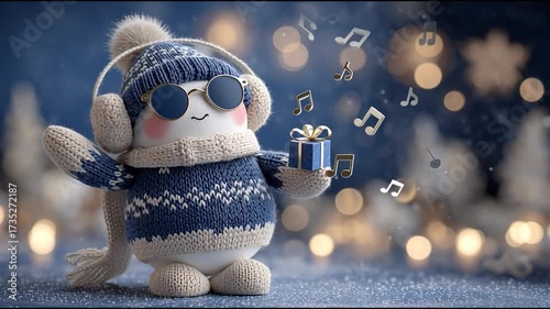 Festive Snowman Toy with Headphones and Gift – Holiday Animation Video