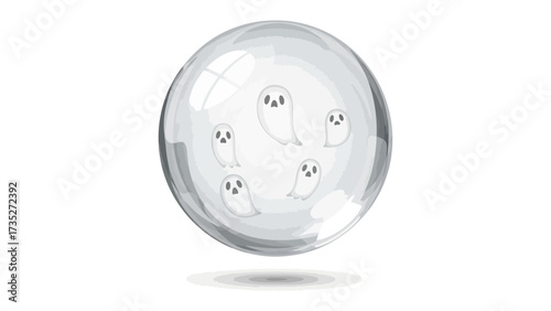 Spirited Enclosure: Whispering spirits find sanctuary within a delicate, transparent sphere, captured in a vibrant digital illustration of ethereal presence.