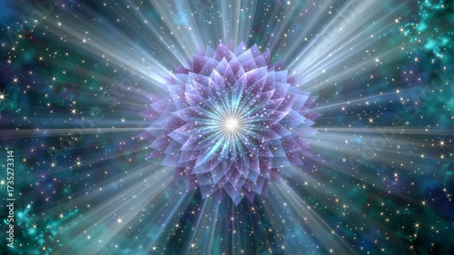 Ethereal Cosmic Burst with Abstract Flower and Starry Background