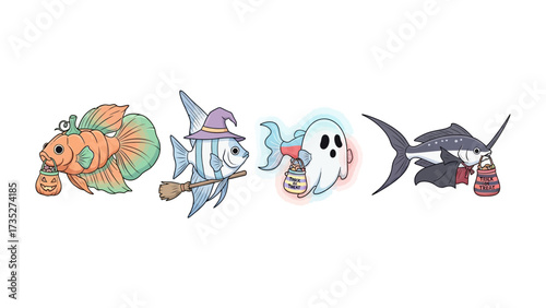 Festive Fish: A whimsical illustration showcases a vibrant collection of aquatic creatures embracing the spirit of the celebration season.