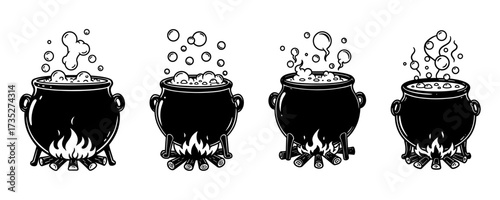 Witch's Cauldron with Bubbling Potion - Halloween Magic & Witchcraft Icon Set