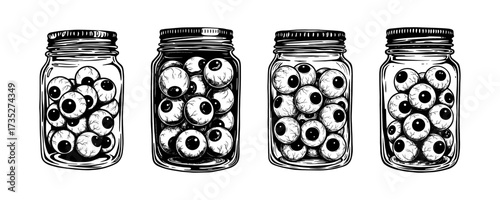 Jar of Eyeballs - Creepy Halloween Horror & Mad Scientist Illustration Set