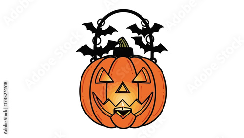 Spooky Jack-O'-Lantern: A carved pumpkin with a cheerful and eerie face, illuminated with an inner light, embodies the spirit of Halloween night, creating a captivating and spooky image.