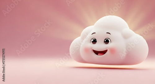 Cute Cloud Character, Smiling, Floating, Soft, Pastel.