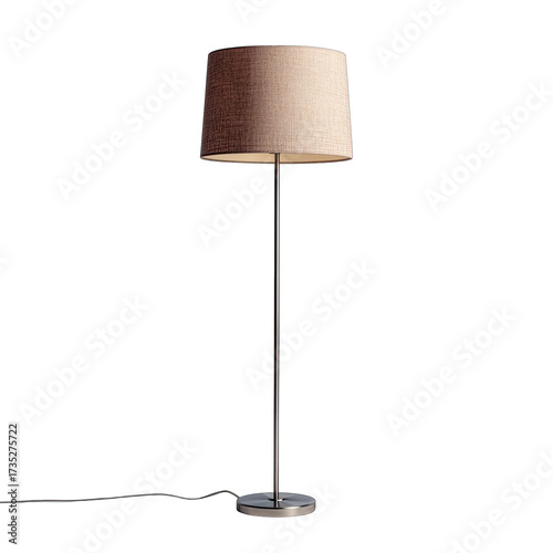 Modern floor lamp w/ beige shade on silver pole