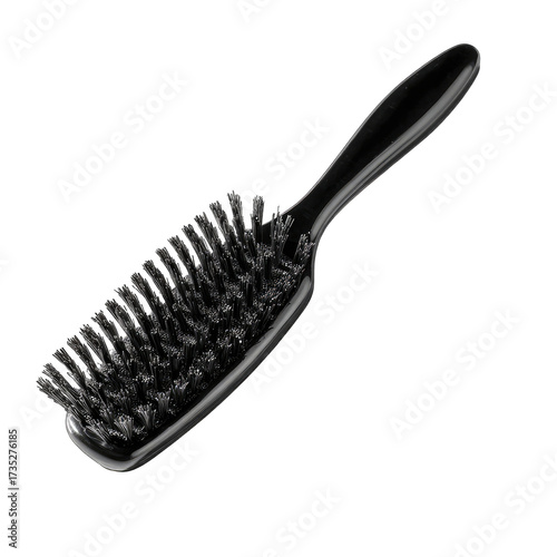 Black hairbrush, angled view, bristles visible