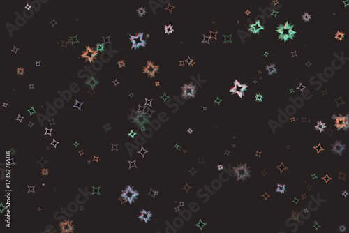 Scattered Colorful Star Shapes on a Dark Backdrop with an Abstract Design Texture