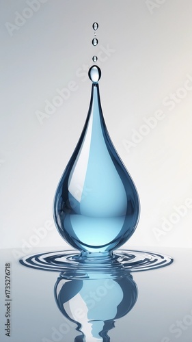blue water drop reflection transparent on white background