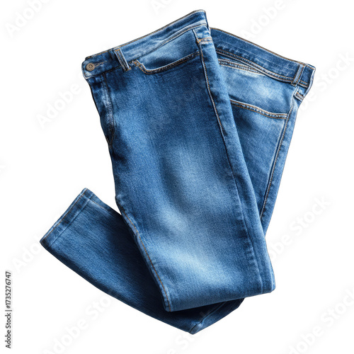 Folded blue jeans, detailed seams and fabric texture